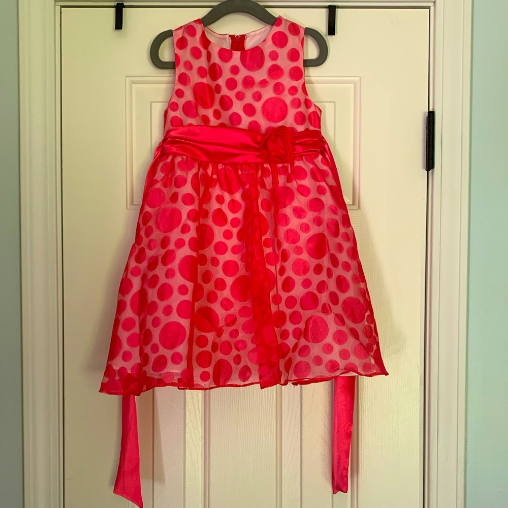 Rare Editions | Pink Polka Dot Formal Dress with Tie | Size 4T